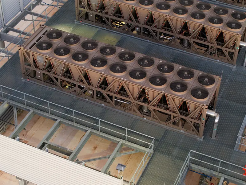 Industrial cooling units on a steel deck