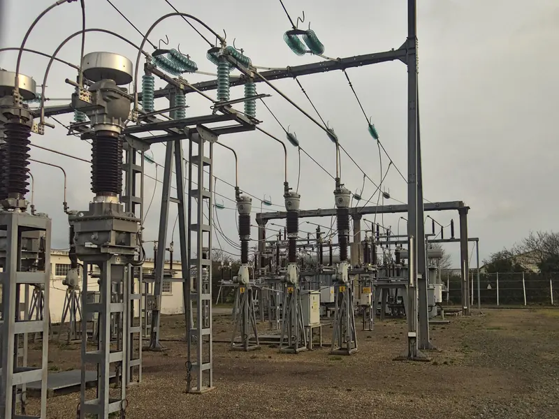 An outdoor high-voltage electrical substation