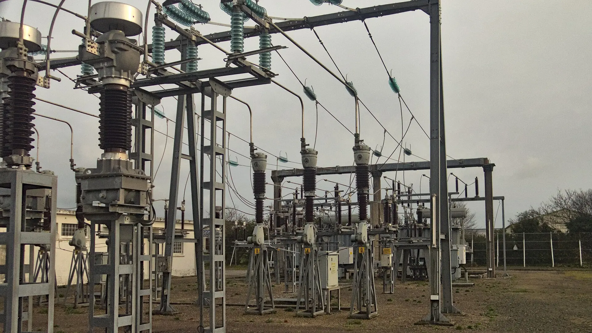 An outdoor high-voltage electrical substation